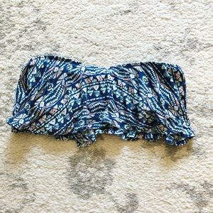 Chic blue & pink ruffled tribal bandeau top